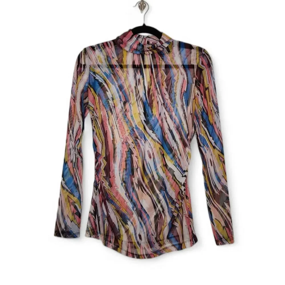y2k Micromesh NY&Company Abstract Geometric All Over Stripes Long Sleeve Euro